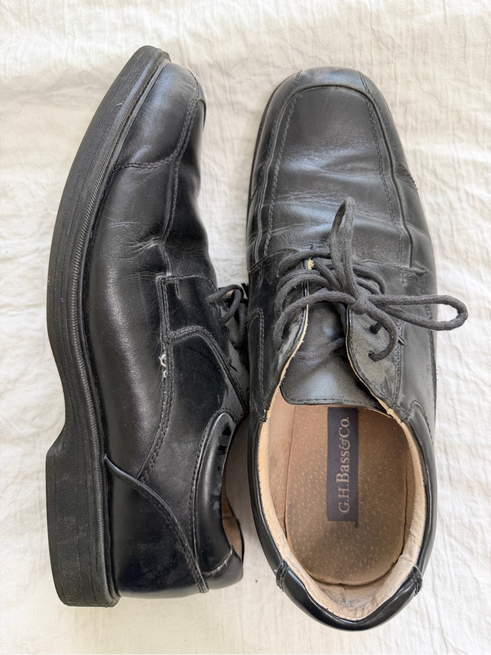 Mens SZ 10.5 Bass Black Leather Lace-Up Oxfords